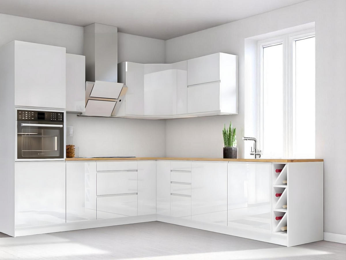 ECKKÜCHE 250 x 270 cm - Aspen K67-M250 - in Weiß/Hochglanz - Weiß Hochglanz, Holz (250/212/270cm)