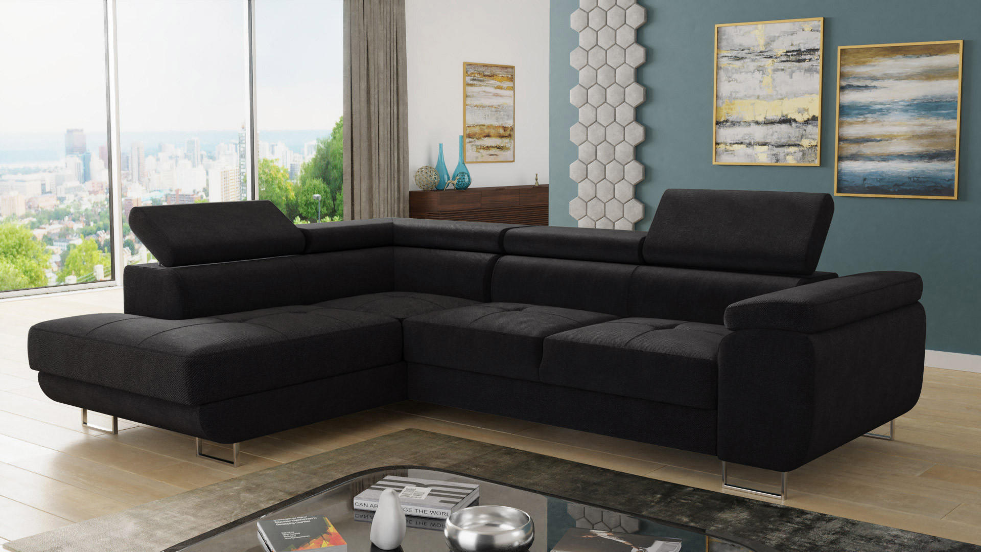 ECKSOFA Caris, Seite: Links - Schwarz, Holz/Textil (273/203cm) - Sofnet