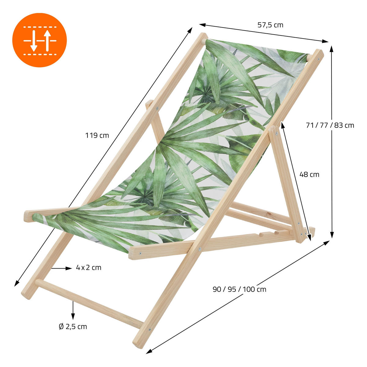 LIEGESTUHL Palme Grün-Weiß - Grün, Holz (57.5/83/100cm) - ECD-Germany