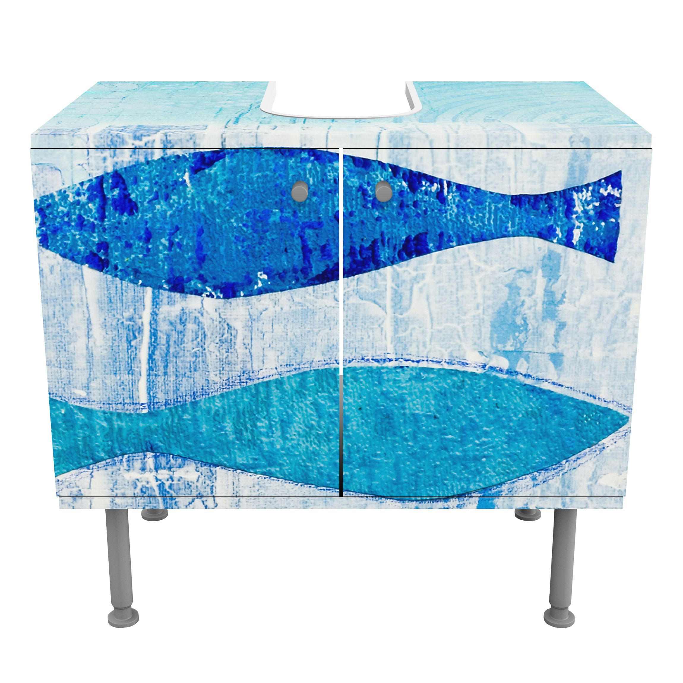 WASCHBECKENUNTERSCHRANK Fish in the Blue 60/55/35 cm - Blau, Holzwerkstoff (60/55/35cm) - Bilderwelten