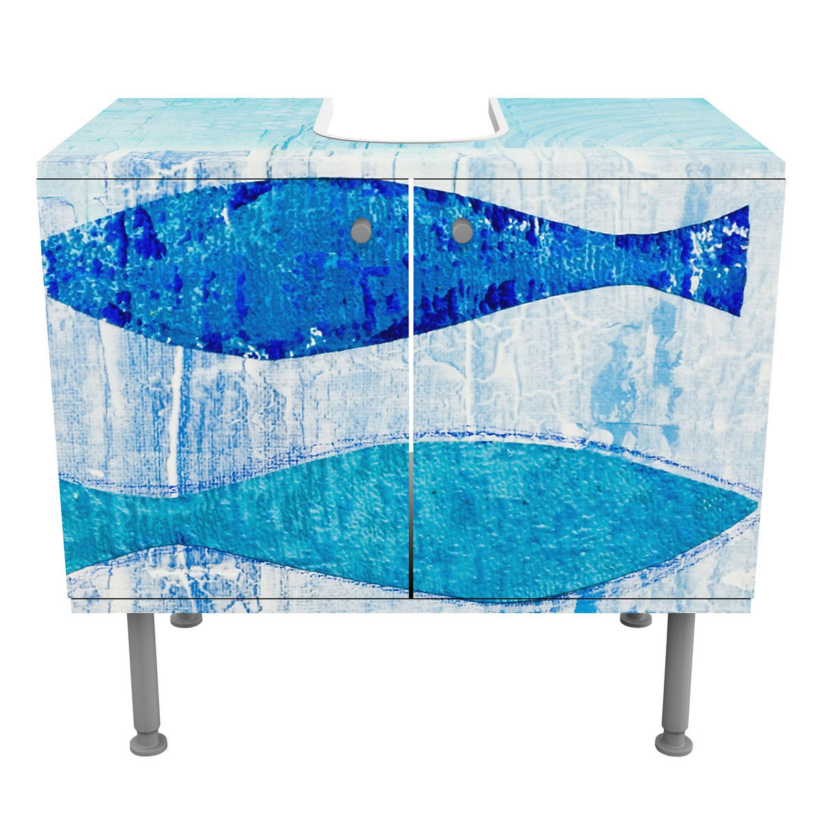 WASCHBECKENUNTERSCHRANK Fish in the Blue 60/55/35 cm - Blau, Holzwerkstoff (60/55/35cm) - Bilderwelten
