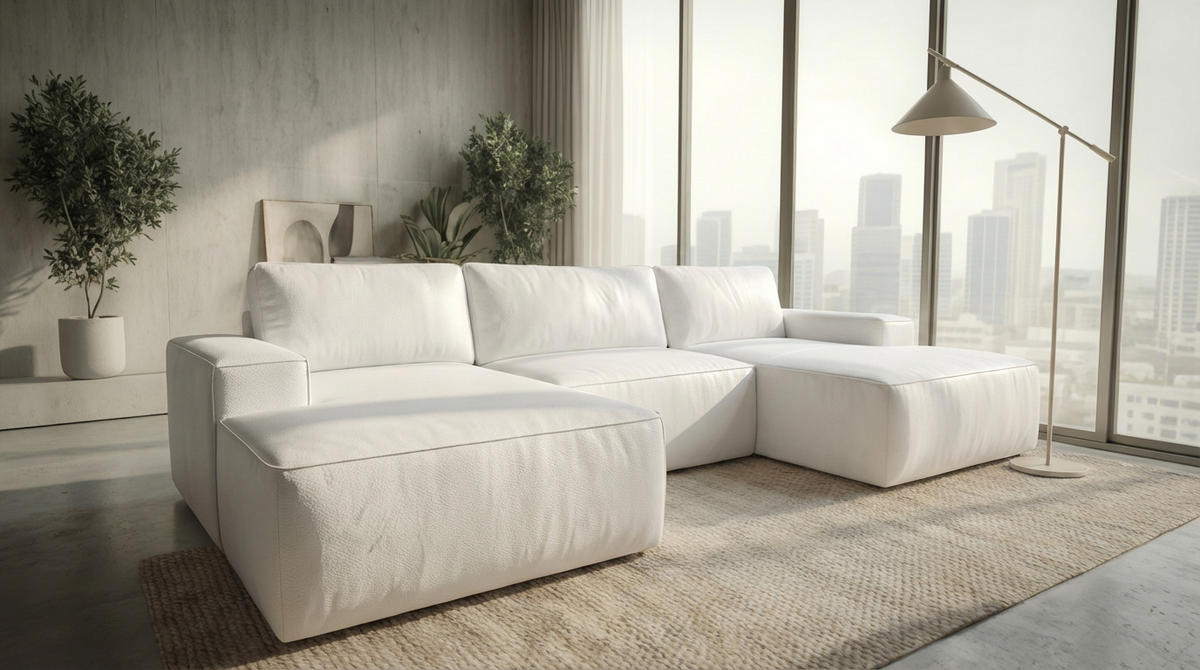 ECKSOFA EINAR 362 cm x 170 cm – Stoff: ECO CAYENCE Weiss 1111 Farbe: Weiß - Weiß, Textil (362/170cm) - A&J MöbelLand