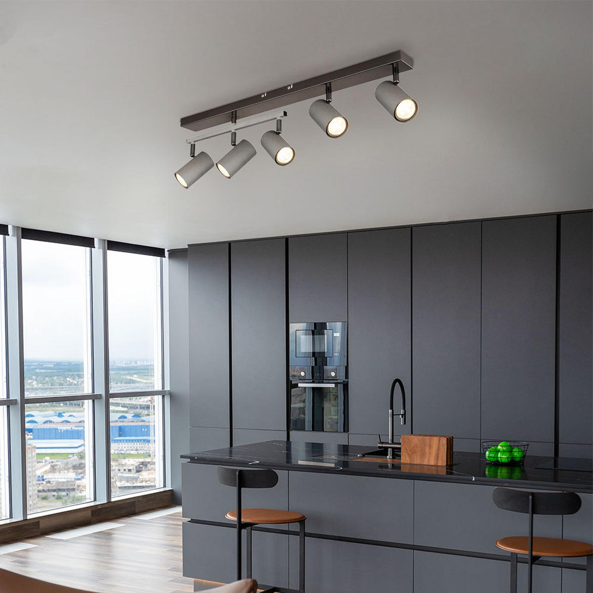 DECKENLEUCHTE Robby Grau Schwarz - Grau, Metall (70/35/17cm) - Globo Lighting