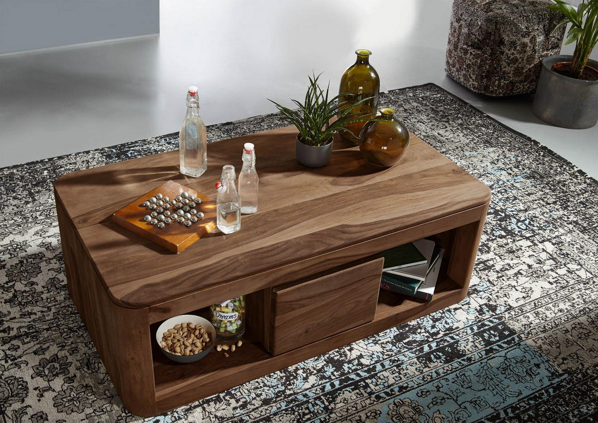 COUCHTISCH Sheesham 118x65x40 rot-braun gebeizt TORONTO #152 - Dunkelbraun, Holz (118/65/40cm) - Massivmoebel24