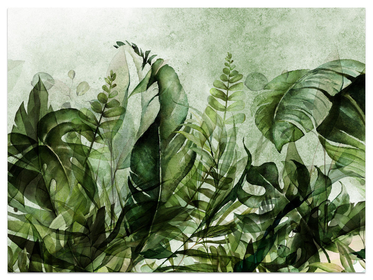 FOTOTAPETE für Wohnzimmer Grüne Blätter auf Beton 150x105 - Schwarz/Grün, Papier (150/105cm) - Muralo