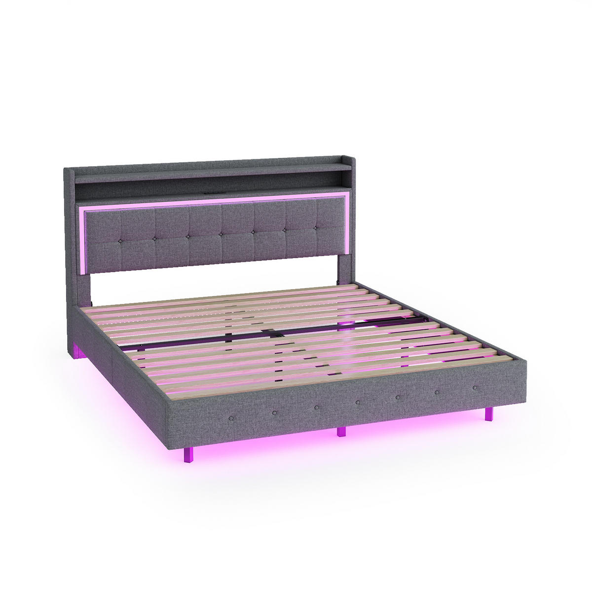 POLSTERBETT mit USB-Steckdose und LED 140x200 cm Grau - Grau, Metall (140/200cm) - Meubliv
