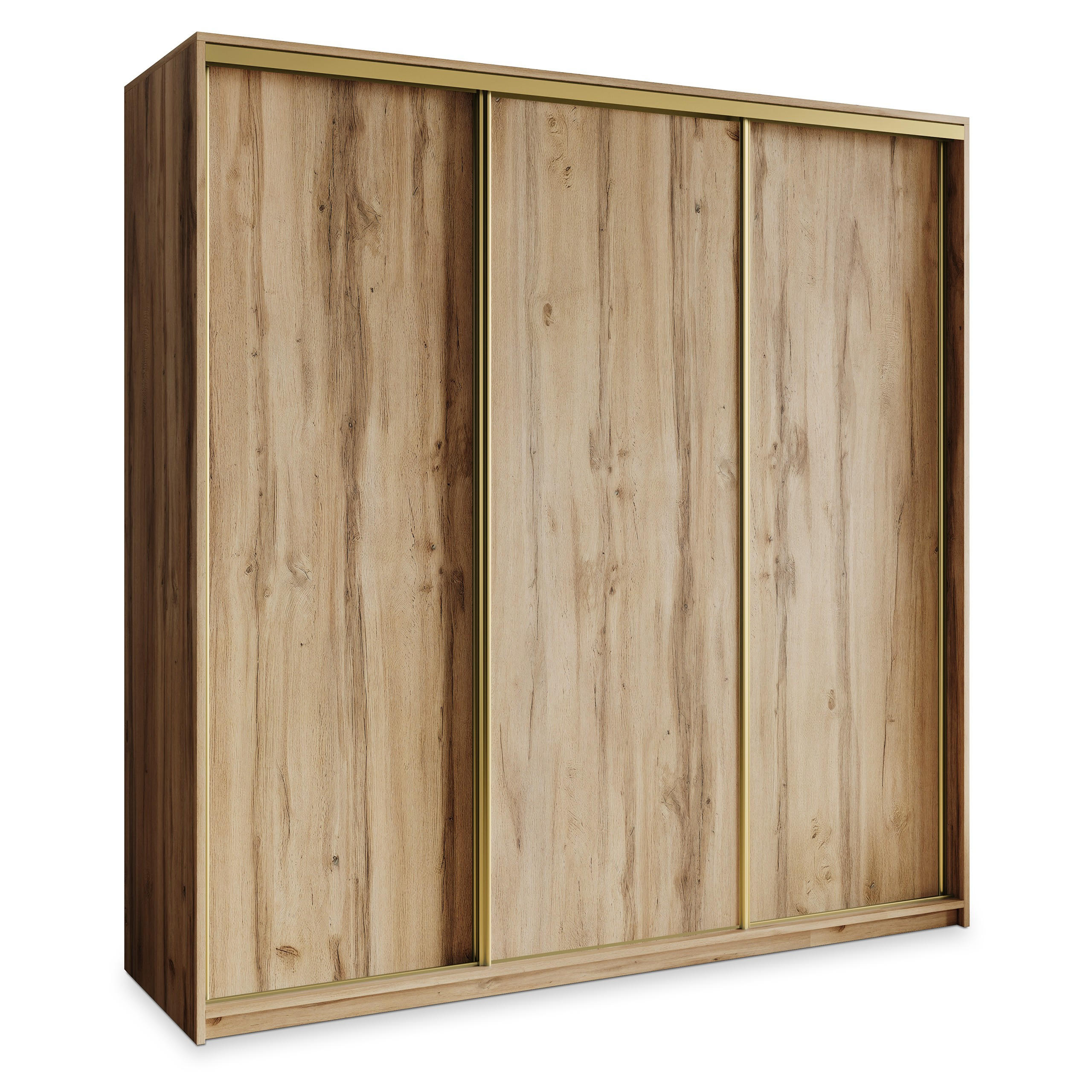 Masseno Schwebetürenschrank Eiche Wotan, Gold 180x205x60 cm