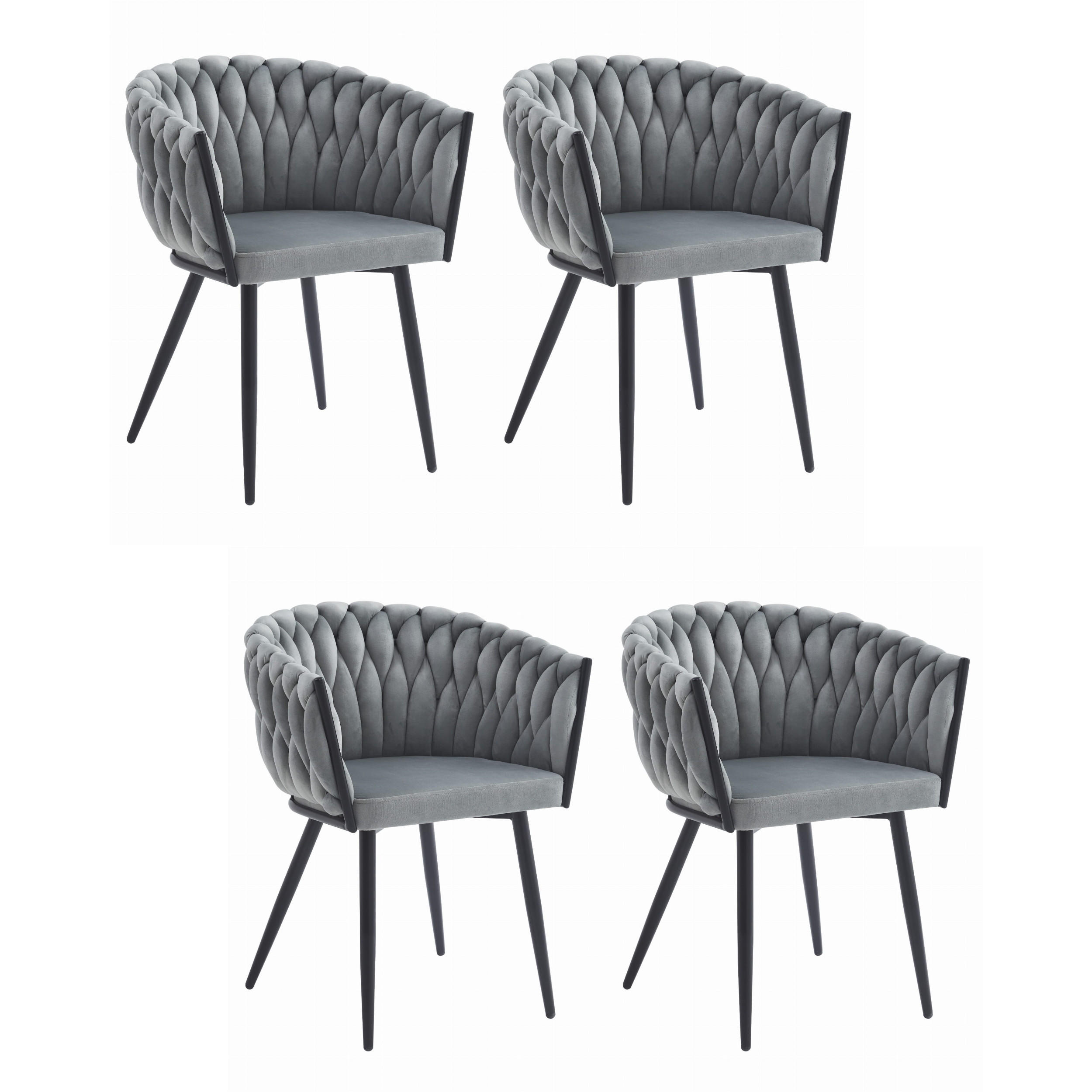 STUHL ARONA 4-er Set, Grau, Schwarze metallische Beine - Hellgrau, Textil/Metall (61/79/55cm) - Komodee