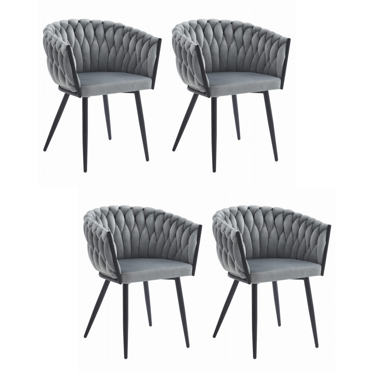 STUHL ARONA 4-er Set, Grau, Schwarze metallische Beine - Hellgrau, Textil/Metall (61/79/55cm) - Komodee