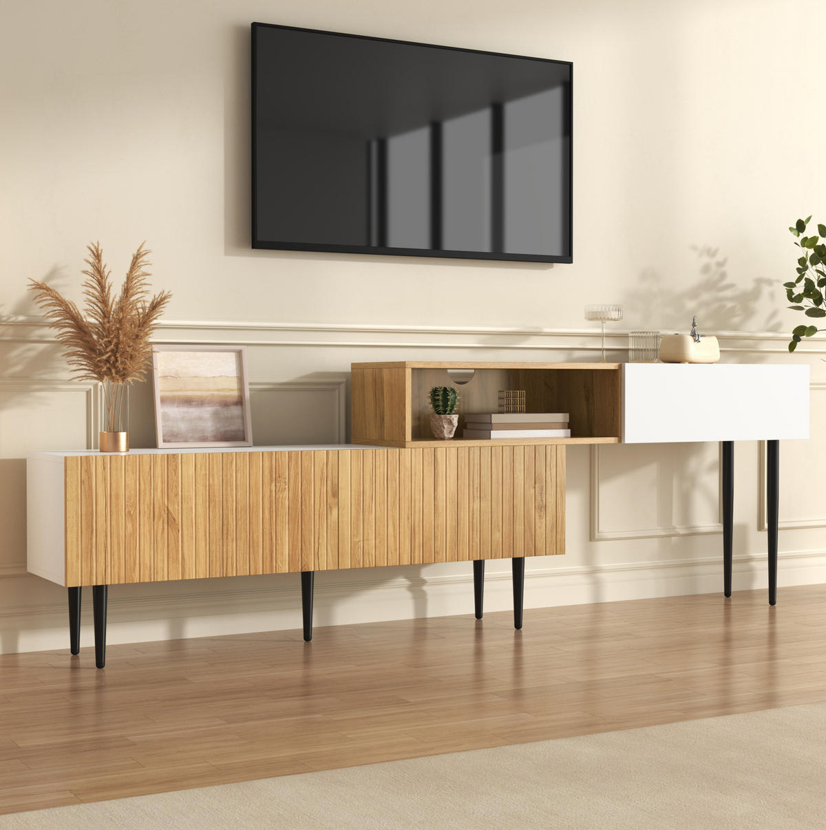 TV-SCHRANK modern in Weiß 180/35/48 cm - Eichefarben, Holzwerkstoff (220/63.5/30cm) - Redom