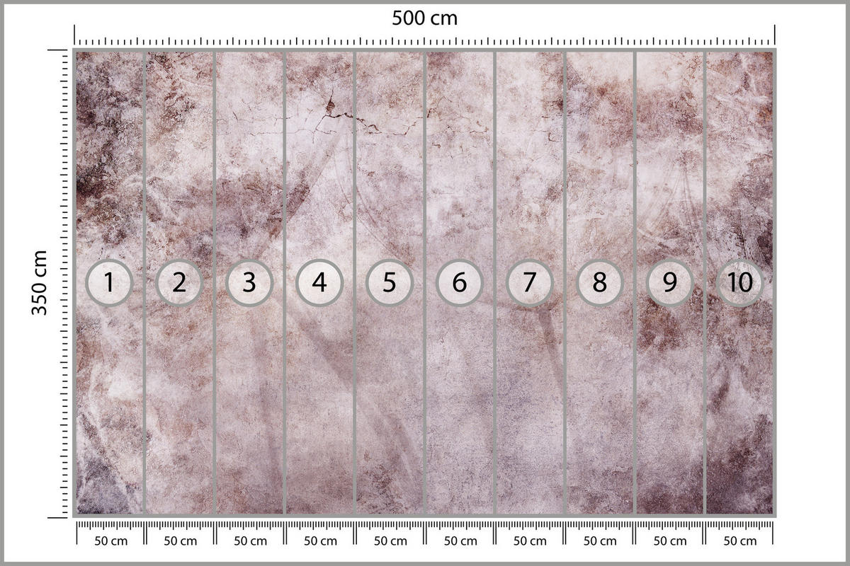 FOTOTAPETE Abstraktion Löwenzahn Blätter Retro Natur Beton 500x350 - Violett/Rosa, Papier (500/350cm) - Muralo