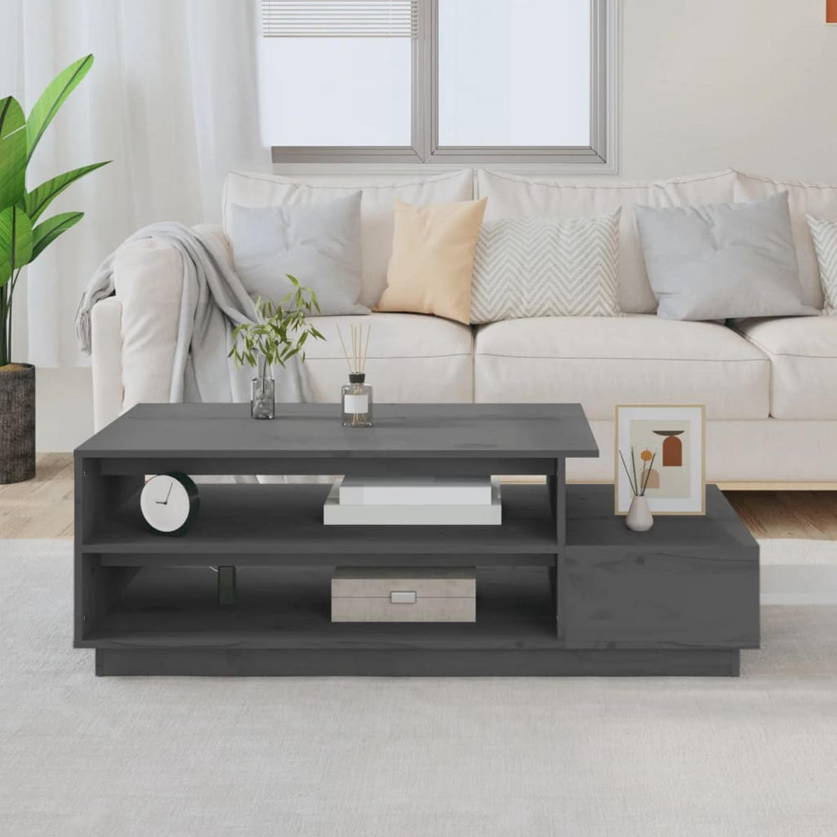 COUCHTISCH Grau 120x50x40,5 cm Massivholz Kiefer - Grau, Holz (120/50/40.5cm) - furnicato