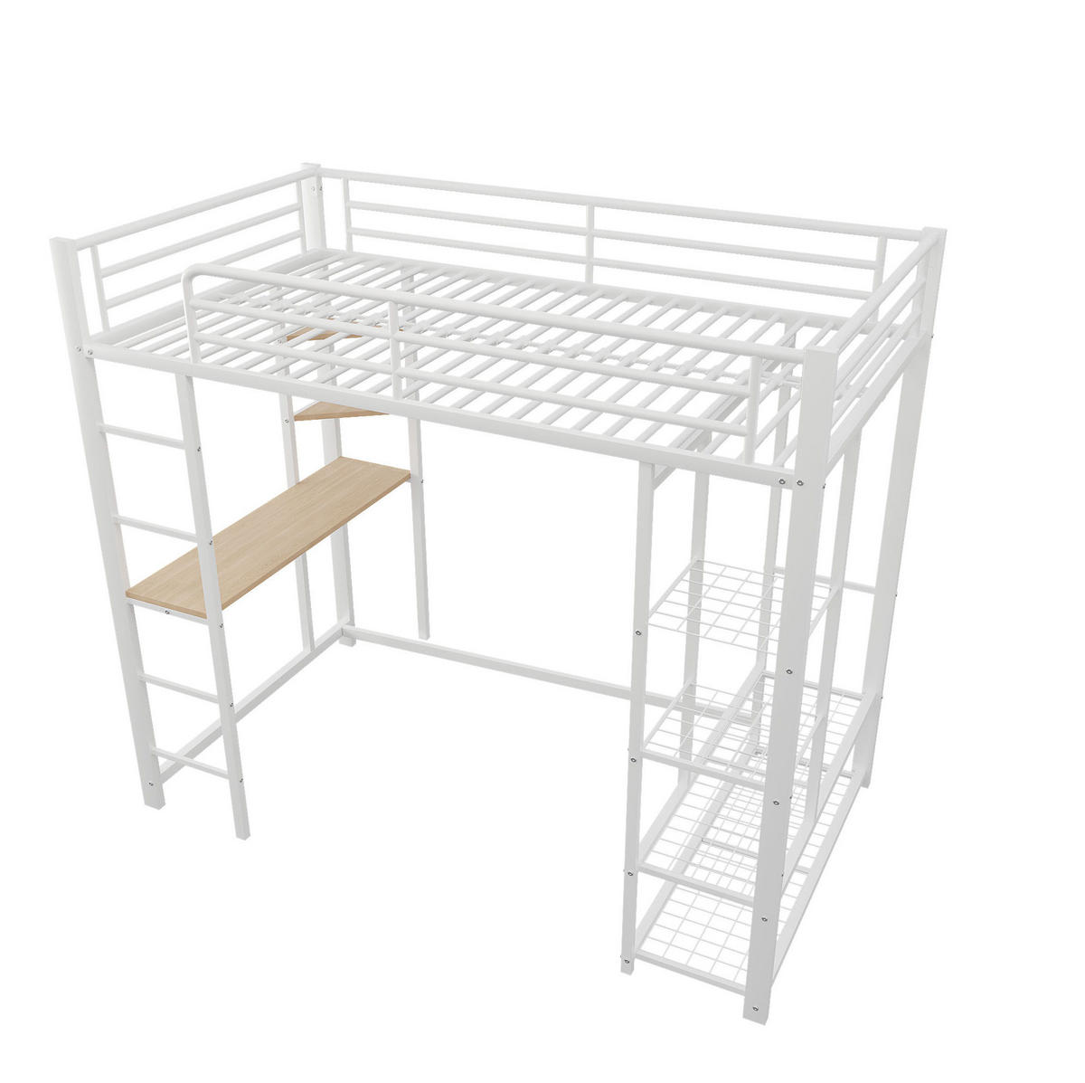 HOCHBETT 90/200 cm Weiß aus Metall mit Schreibtisch und Stauraum - Weiß, Holzwerkstoff (90/200cm) - OKWISH