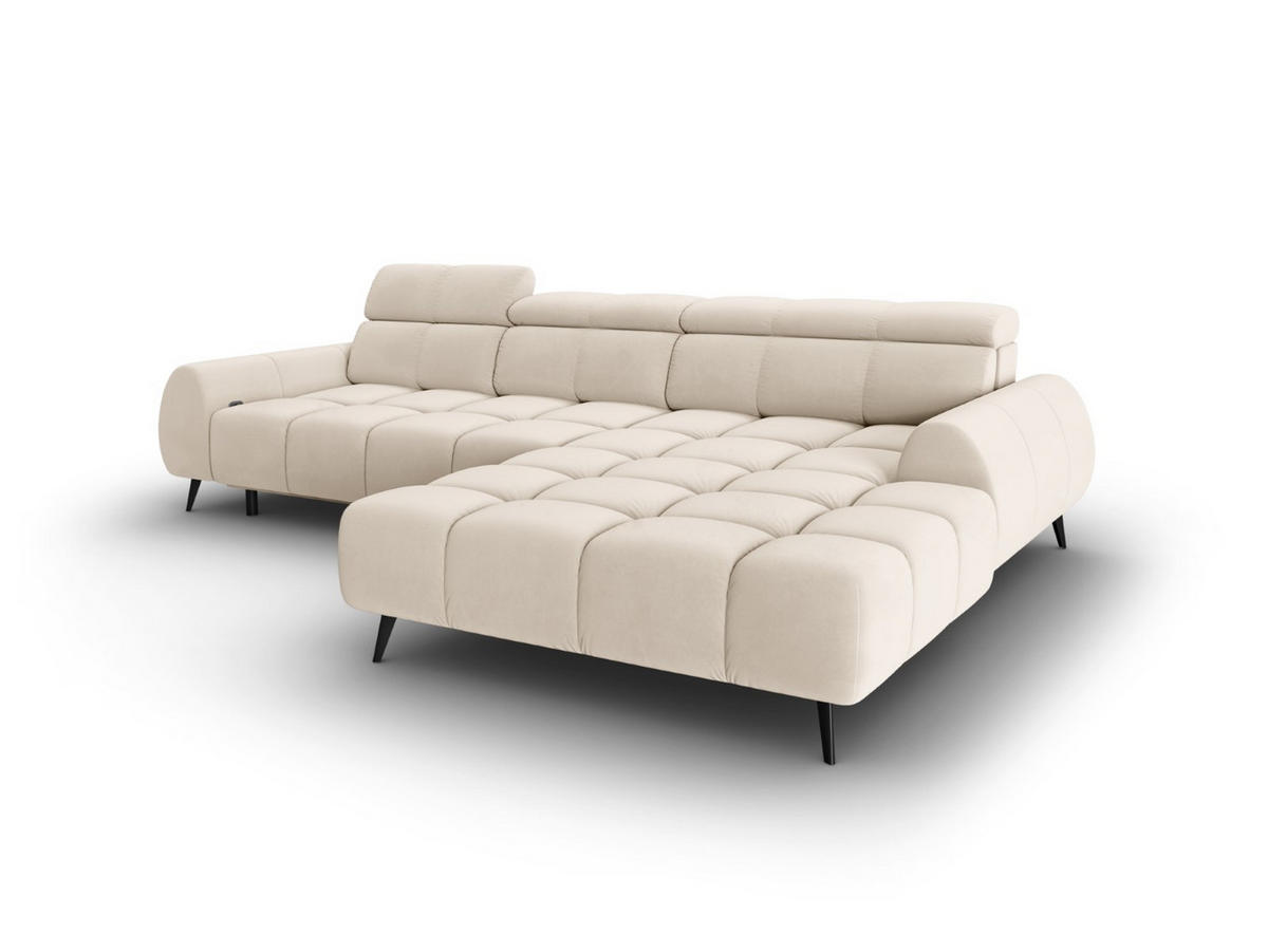 ELEKTRISCHES-ECKSOFA rechts Alyse aus Samt leichtes beige 5 Sitzplätze - Beige, Textil (188/295cm) - Micadoni