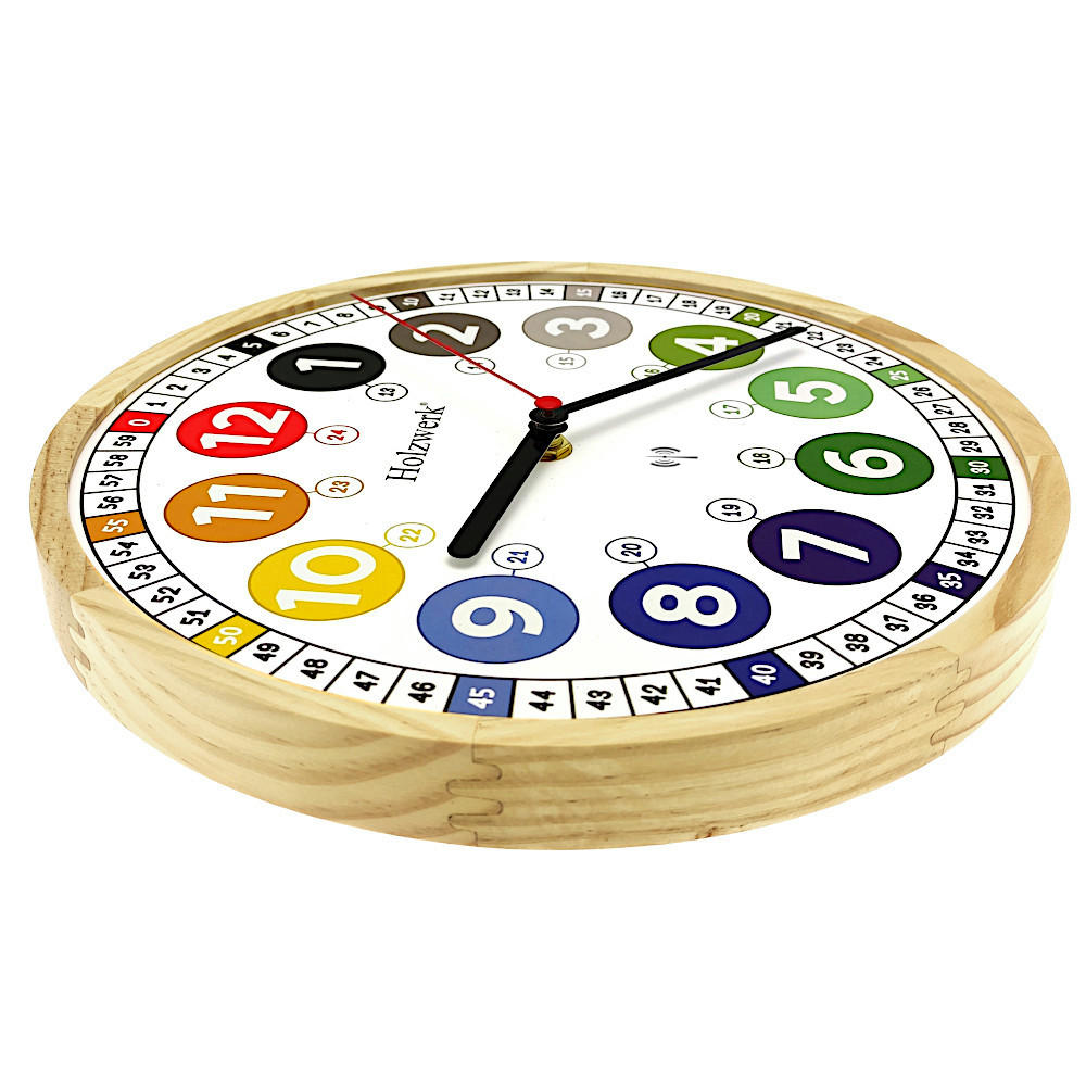 WANDUHR Kinderzimmer MIO & MIA (FUNK) Holz Wand Uhr, beige, weiß - Multicolor, Holz/Metall (25/25/2.4cm) - Holzwerk