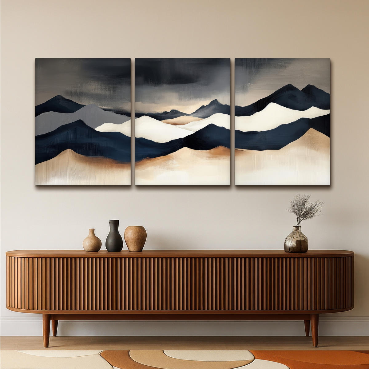 LEINWANDBILD 3er Set Landschaft - Abstrakt - Modern 180x80 cm - Dunkelblau, Textil (180/80cm) - MuchoWow