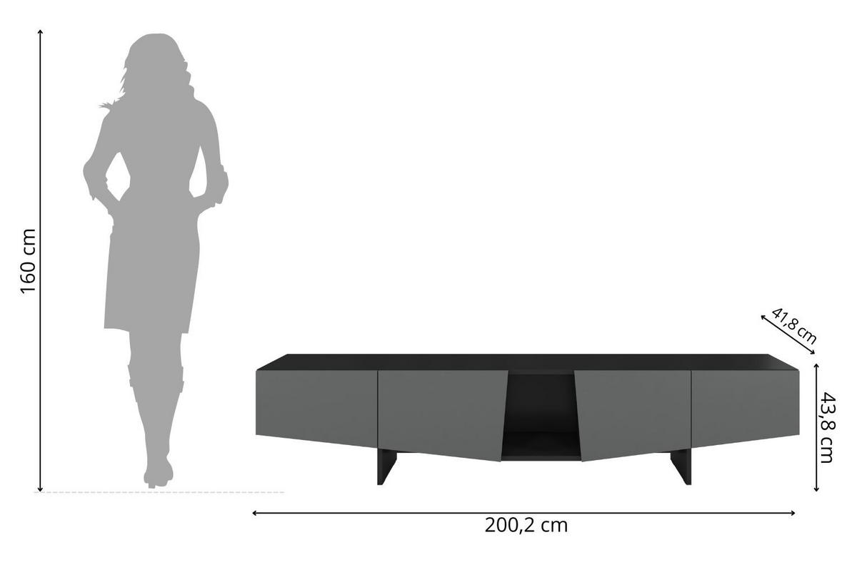 LOWBOARD Wing, Asymmetrische Fronten, 200 cm, Schwarz und Grau - Schwarz/Grau, Holzwerkstoff (200.2/43.8/41.8cm) - Skandica
