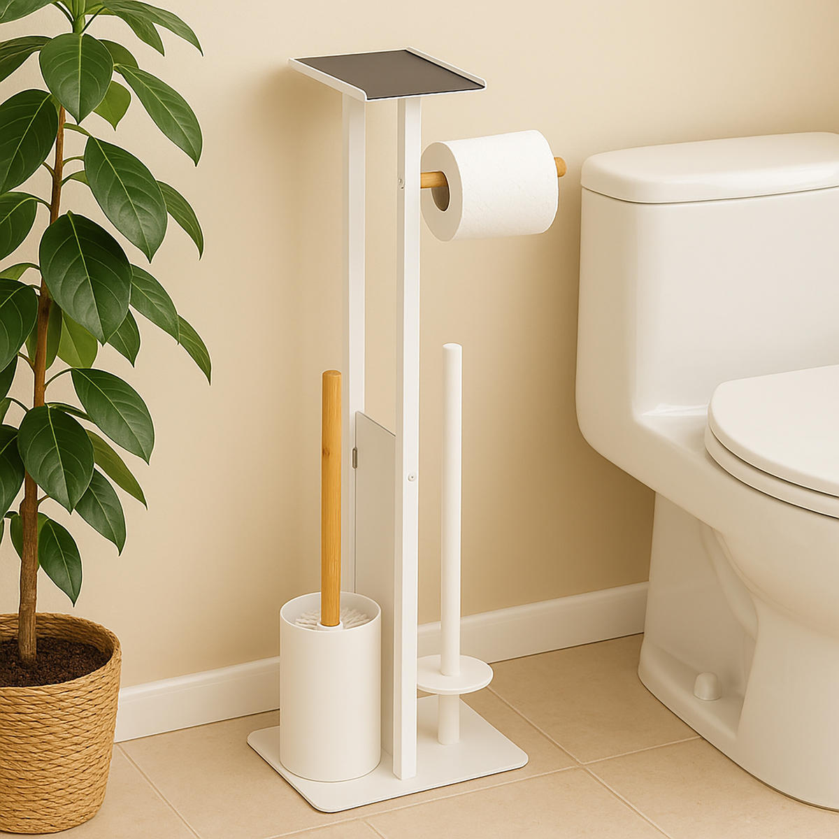 WC-GARNITUR - Schwarz, Holz/Kunststoff (21/65/18cm) - Relaxdays