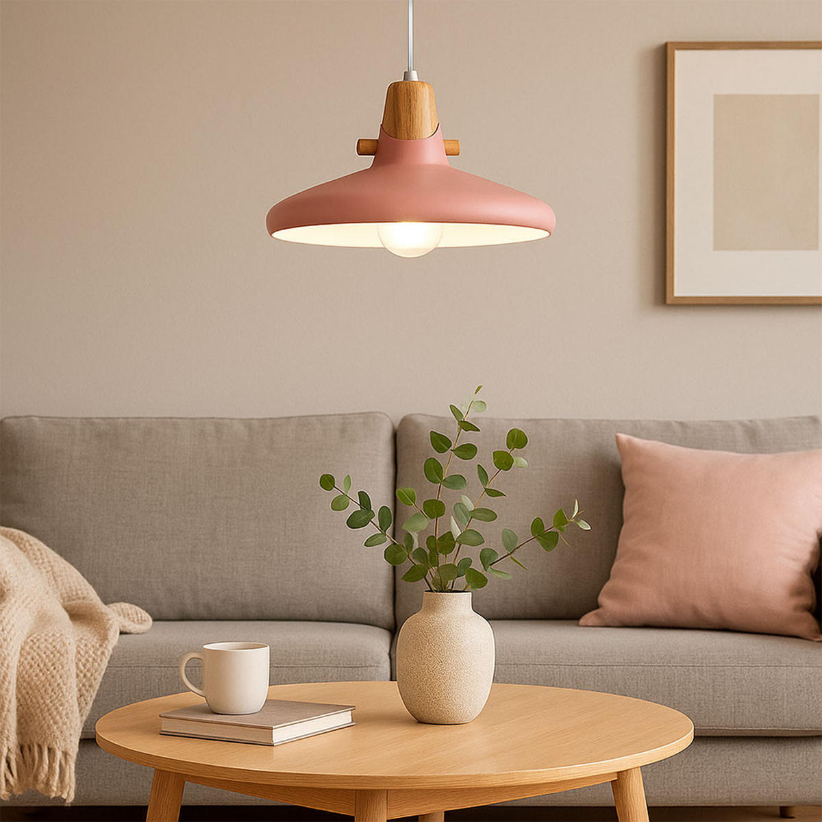 LED HÄNGELEUCHTE CARIN Rosa Metall Holzoptik - Rosa, Metall (35/35/150cm) - Nowa