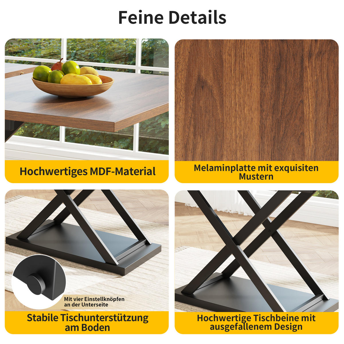 ESSTISCH, MDF ausziehbar 120-160/80/75 cm mit Metallgestell in Kreuzform, Walnussfarben/Schwarz - Walnussfarben, Holzwerkstoff (120/80/75cm) - Redom