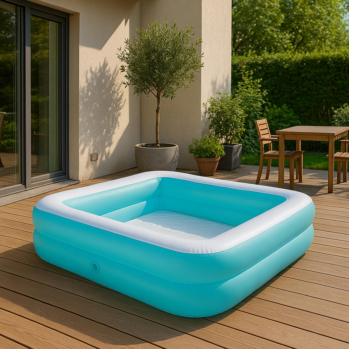SUNCLUB Planschbecken aufblasbarer 2-Ring Pool, viereckig, 145x145x45 cm - Blau, Kunststoff (145/145cm) - Avenli