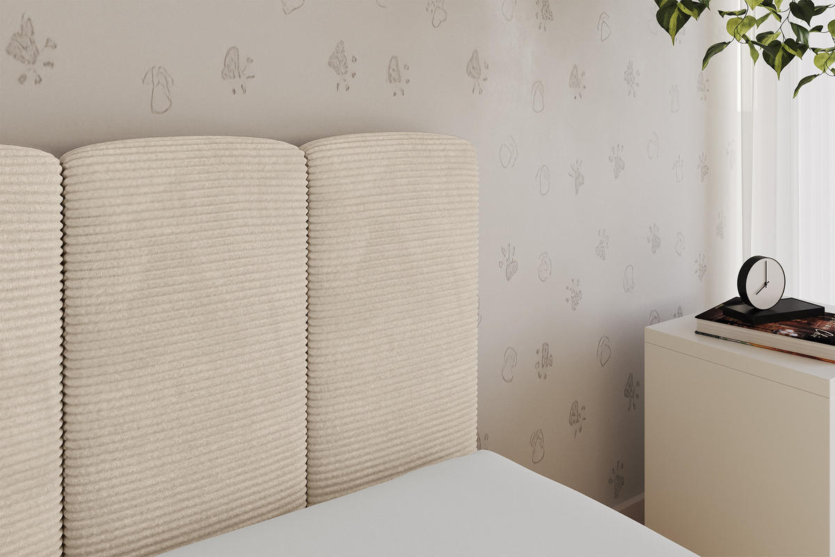 EINZELLBETT Jugendbett mit Bettkasten, Links - DEXY 90x200 Beige - Creme, Holzwerkstoff/Textil (90/200cm) - ALTDECOR