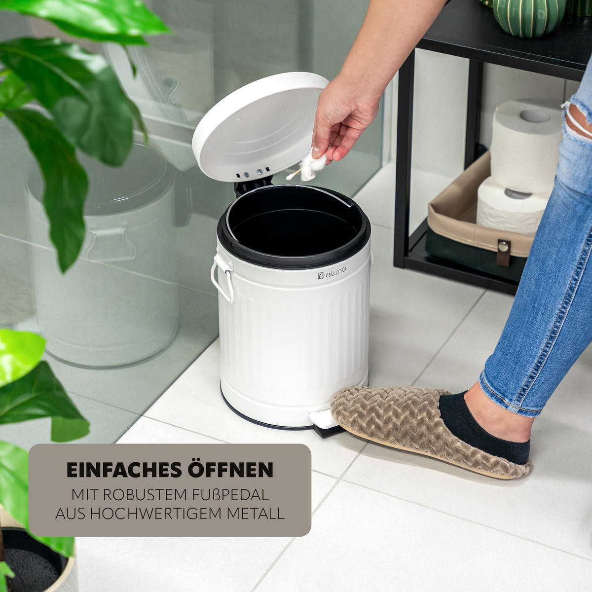 KOSMETIKEIMER Treteimer VINTAGE, 5 Liter, aus Metall, weiß - Weiß, Metall (21/30.5/21cm) - eluno