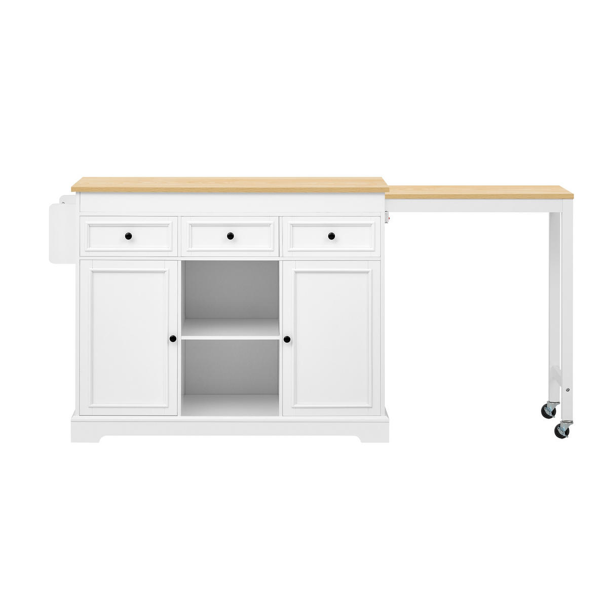 KÜCHENINSEL 112-188/45/92 cm Weiß mit 3 Schubladen, Gewürzregal und Rollen - Weiß, Holz (45/92/124.3cm) - Oxeza