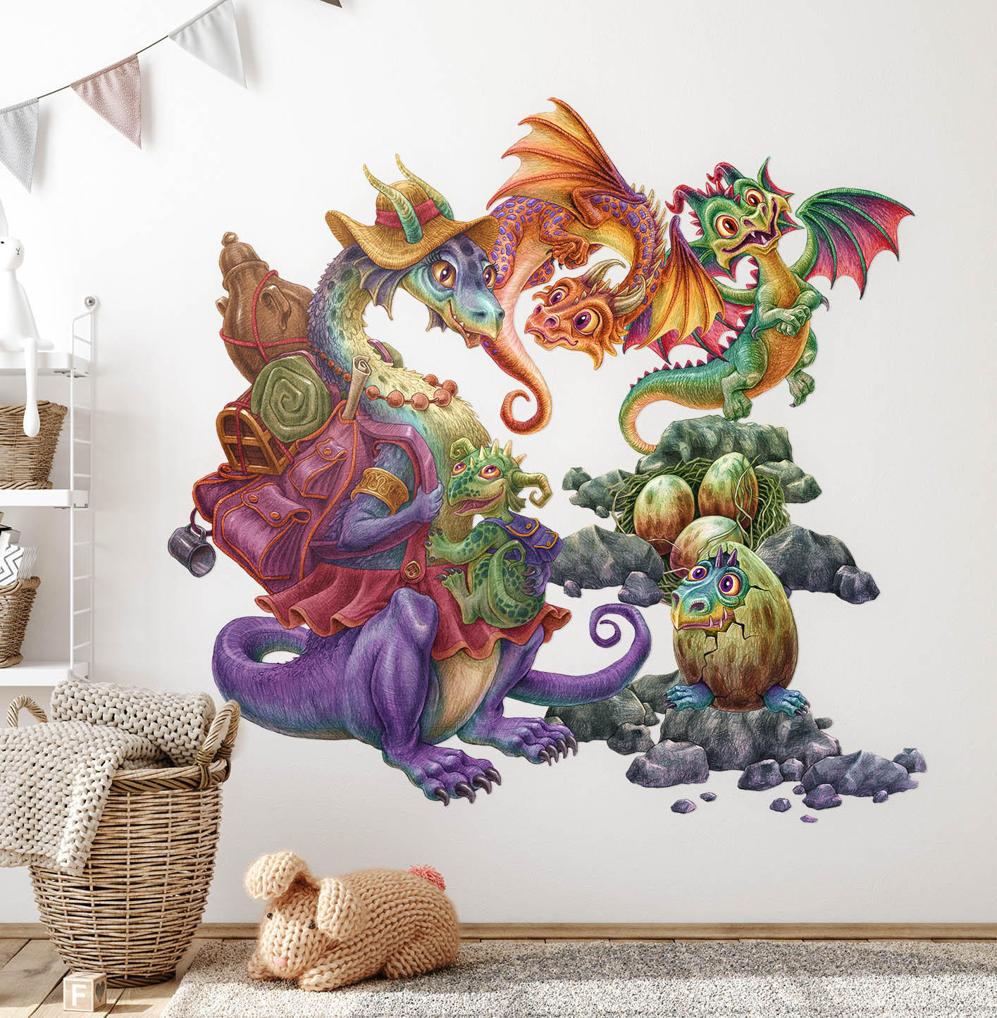 AUFKLEBER 100x122 cm Drachen Familie - Multicolor, Kunststoff (100/122/0.1cm) - TULUP