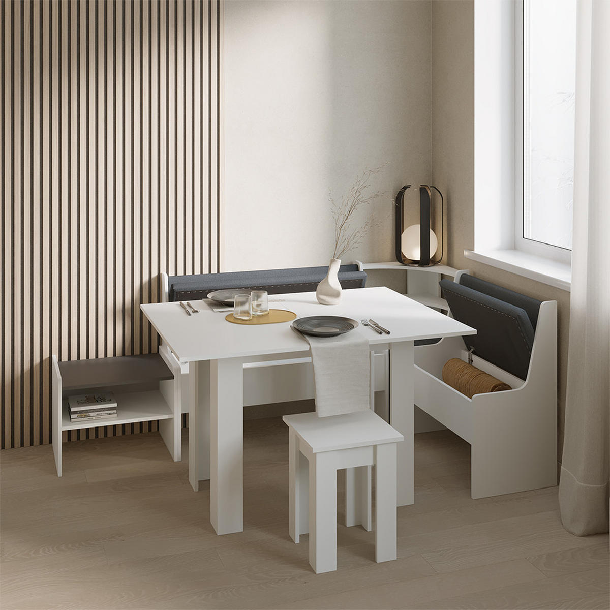 ESSTISCH MIT STUHL Tiberio Weiß 90 x 60 cm - Weiß, Holzwerkstoff (60/90/76.6cm) - Livinity®