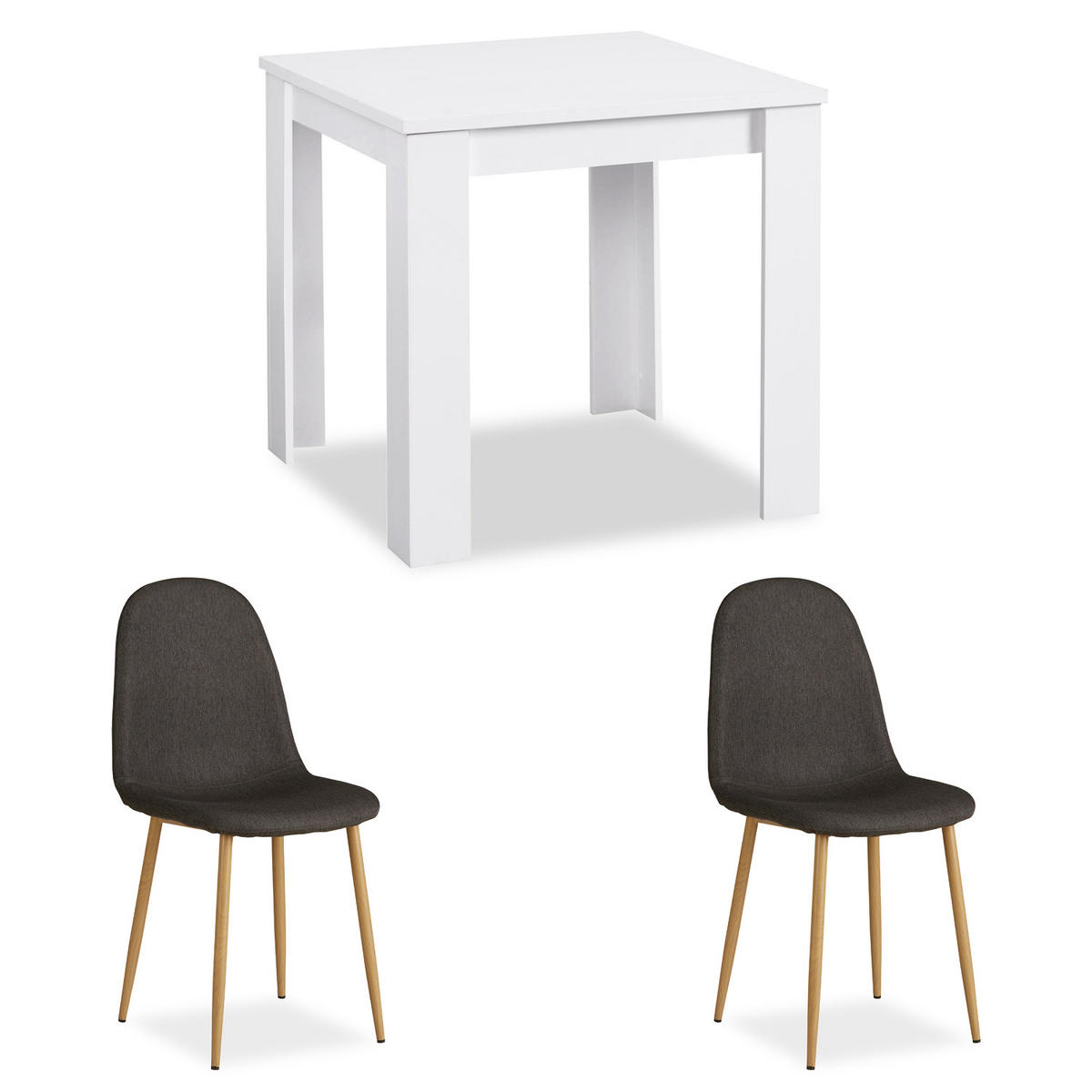 TISCHGRUPPE 80/80 cm in weiß mit 2 Stühlen Anthrazit - Anthrazit/Weiß, Holz/Textil (80/88/80cm) - Homestyle4u