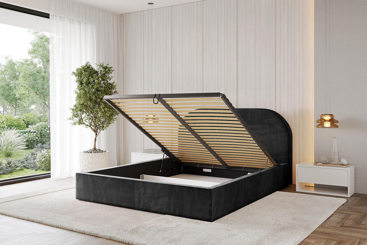 POLSTERBETT mit Bettkasten und Lattenrost, Boxbett ohne Matratze - TIVON 120x200 Schwarz - Schwarz, Holzwerkstoff/Textil (120/200cm) - ALTDECOR