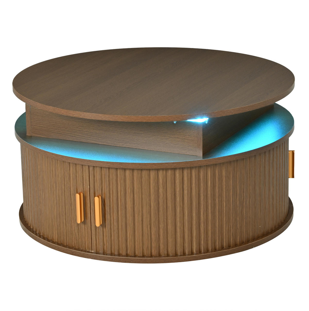 COUCHTISCH 75/75/52 cm aus MDF, höhenverstellbar mit LED-Beleuchtung, Rollladentüren und Stauraum, Walnussfarben - Nussbaumfarben, Holzwerkstoff (75/75/52cm) - Redom