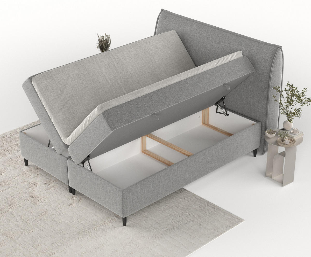 BOXBETT Corvus Grau 160/200 cm mit Taschenmatratze und Topper - Schwarz/Grau, Holz/Holzwerkstoff (160/200cm) - Maison de Reve