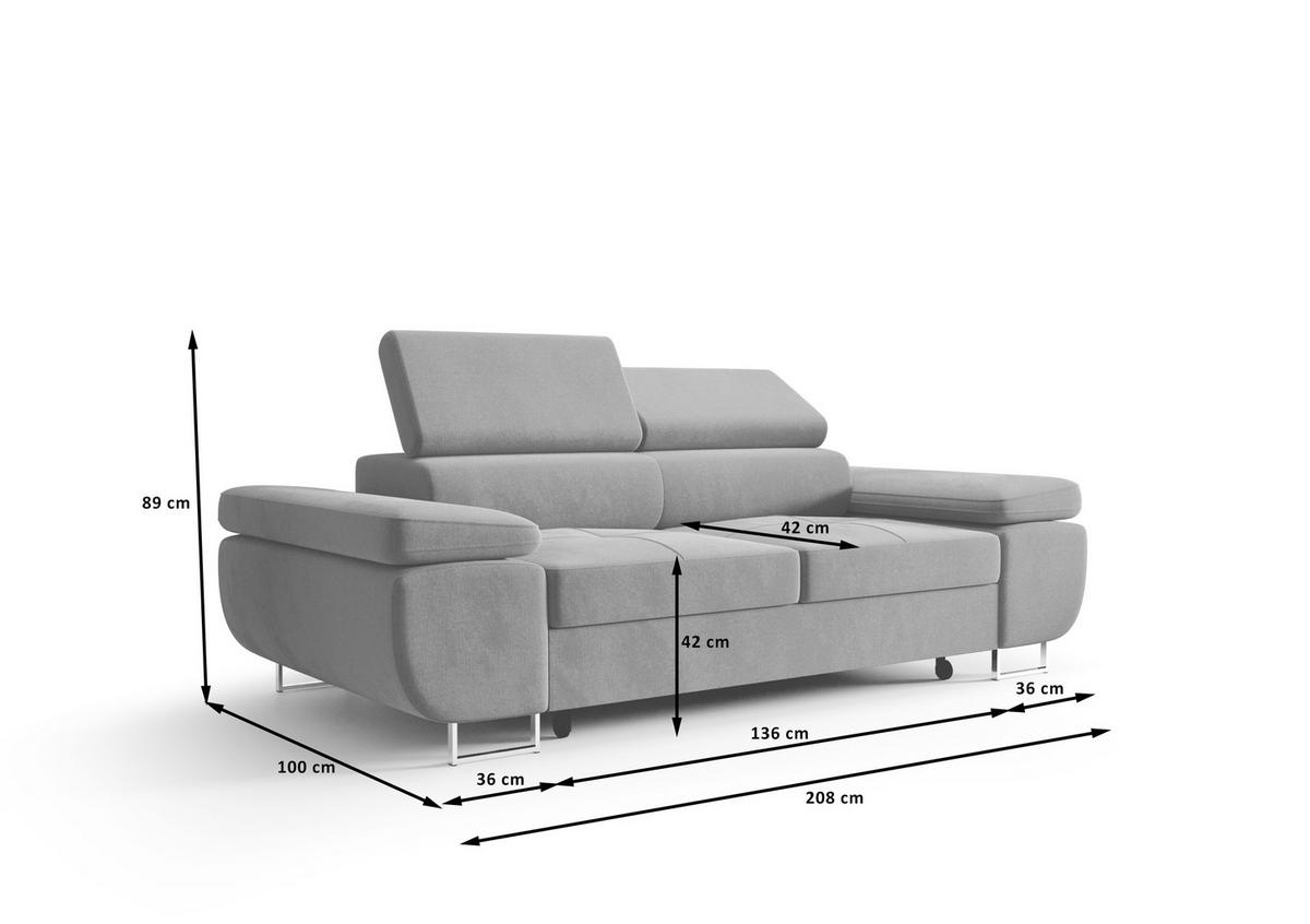 SCHLAFSOFA PRAGA 2, Sofa mit Schlaffunktion, Farbe: Blau, Velourstoff - Blau, Textil (208/90/100cm) - O-Sofa