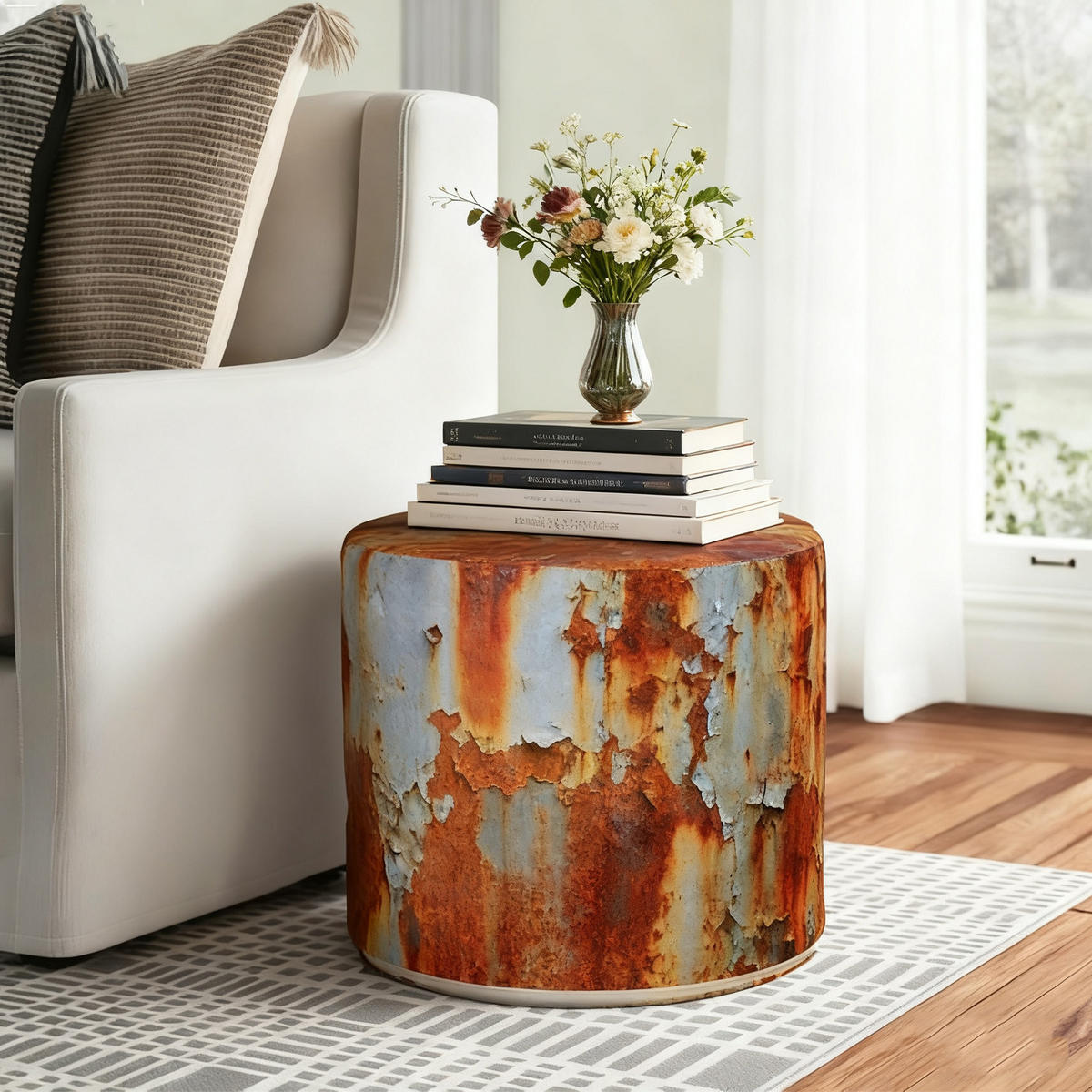 HOCKER Blau-Braun - Blau/Braun, Textil (60/40/48cm) - Vercart