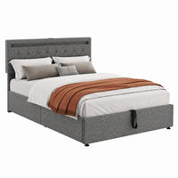 POLSTERBETT mit Stauraum, LED und USB 140x200 cm Leinen Grau - Grau, Metall (140/200cm) - Meubliv