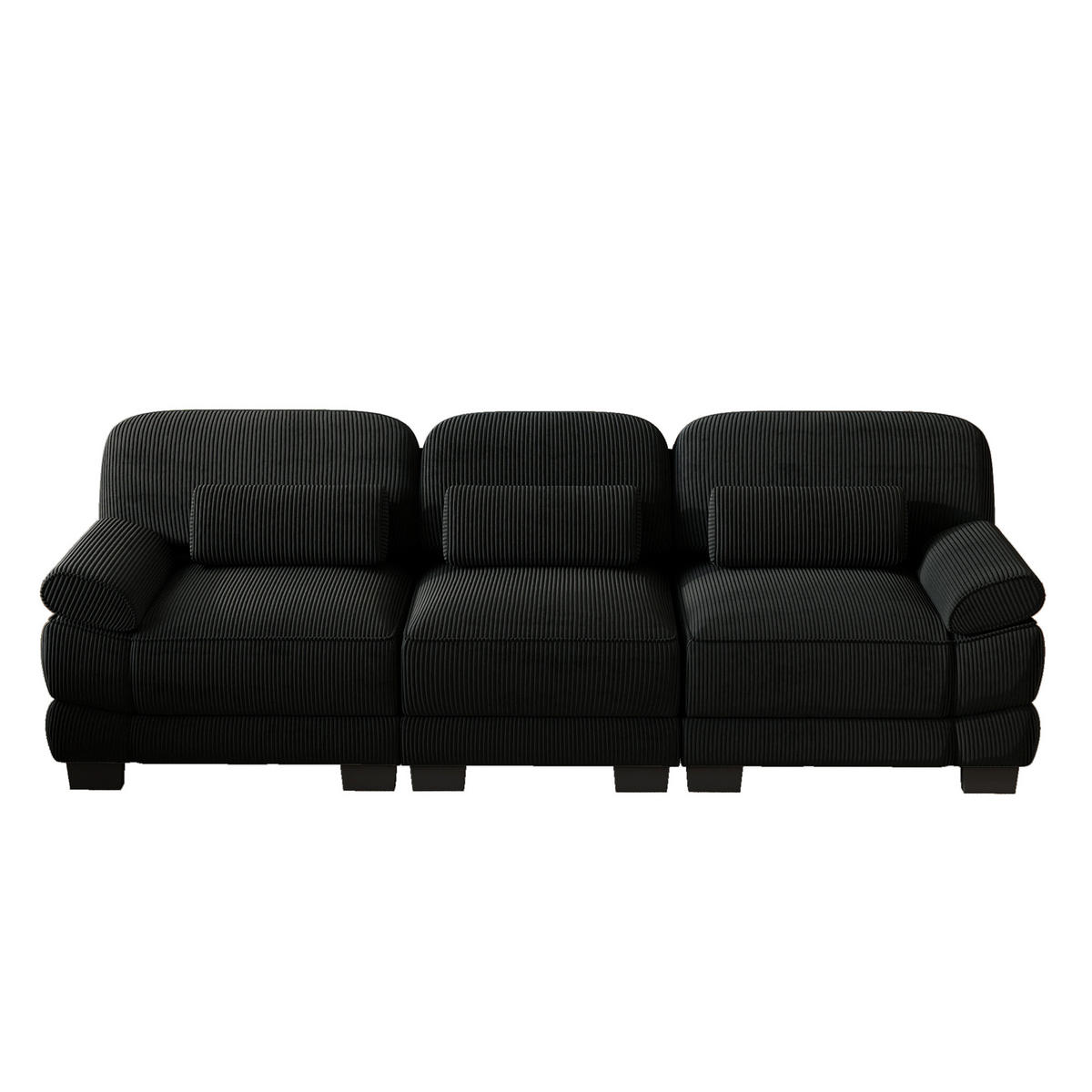 3-SITZER-SOFA mit Lendenkissen, Cordbezug, DE-42659, Schwarz - Schwarz, Holz (265/94/88.5cm) - ComfortXL