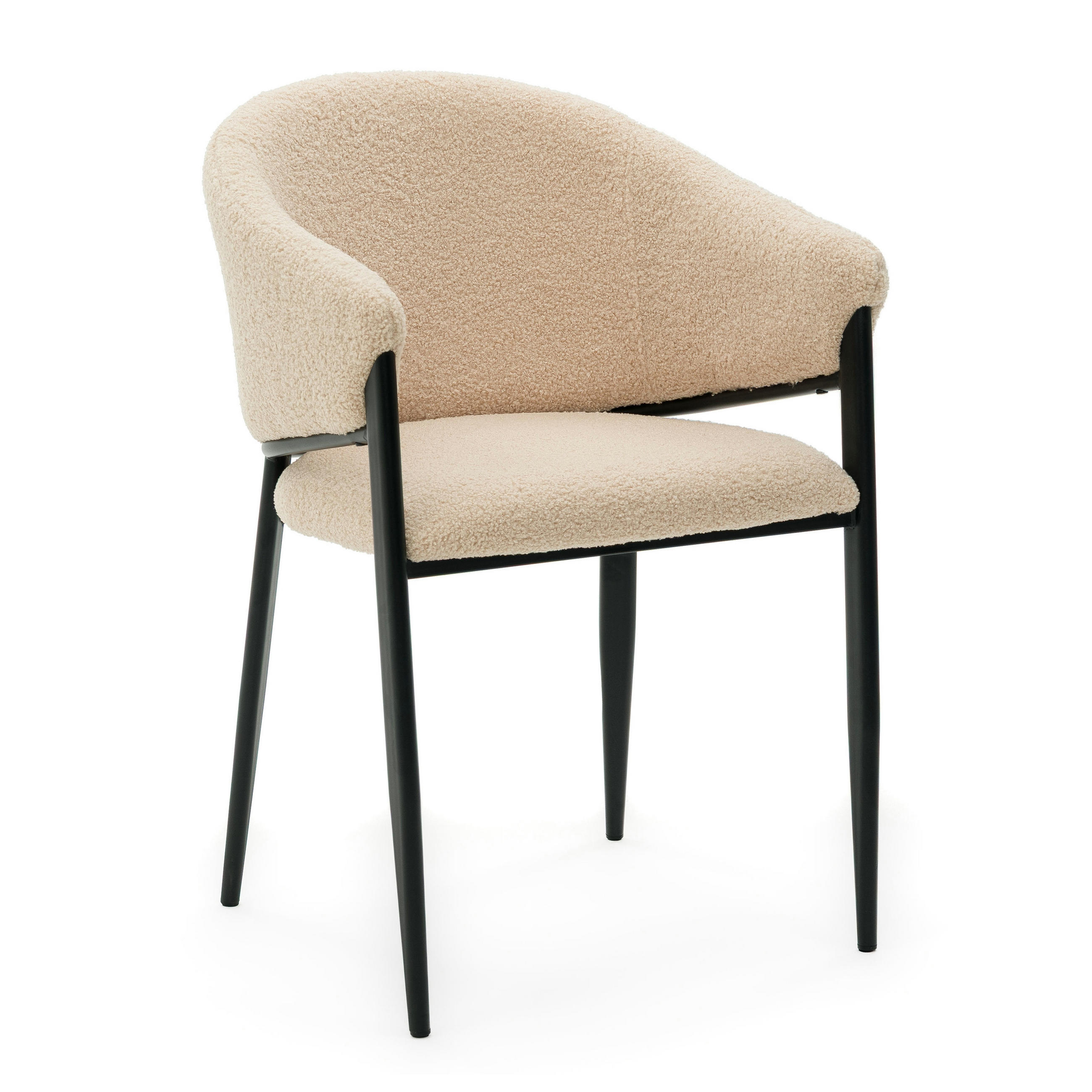 STUHL BUENO gespolsterter - dunkelbeige - Glamour Boucle Teddy - Beige/Schwarz, Textil/Metall (57/81/59cm) - NEW HOME