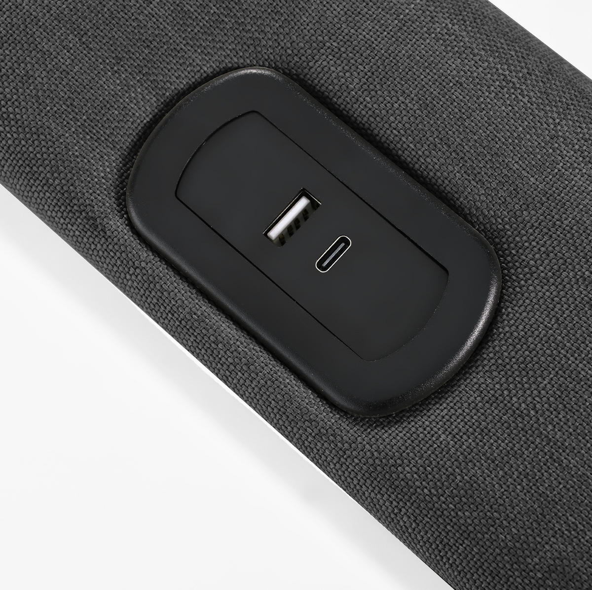 POLSTERBETT 140/200 cm grau aus Leinen mit LED, USB-C, Stauraum und Matratze - Grau, Holzwerkstoff (140/200cm) - OKWISH