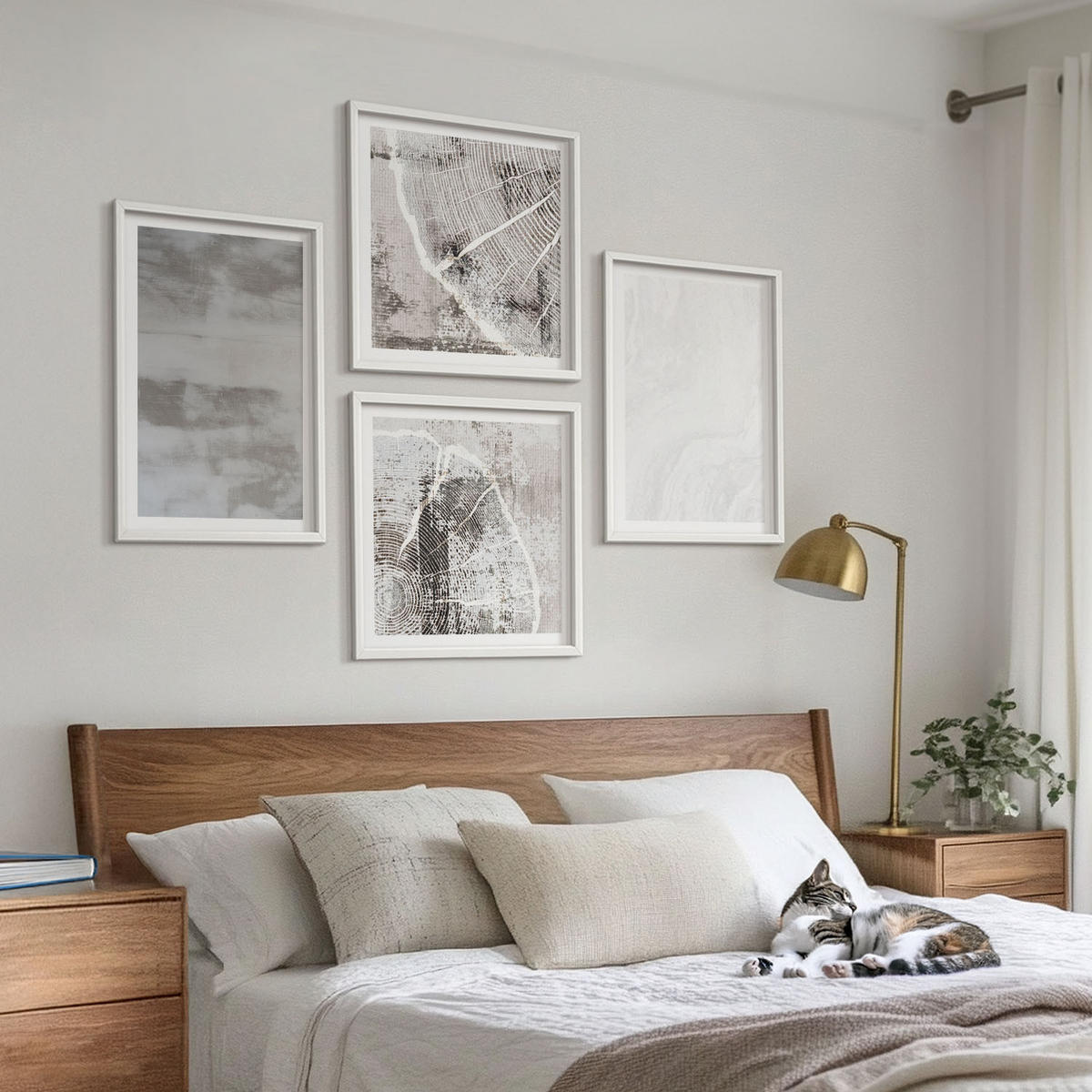 WANDBILDER 4er-Set - 50x50 cm & 40x60 cm Weißer Rahmen - Abstrakte moderne Formen - Weiß, Kunststoff (50/50cm) - ArtPrintCave