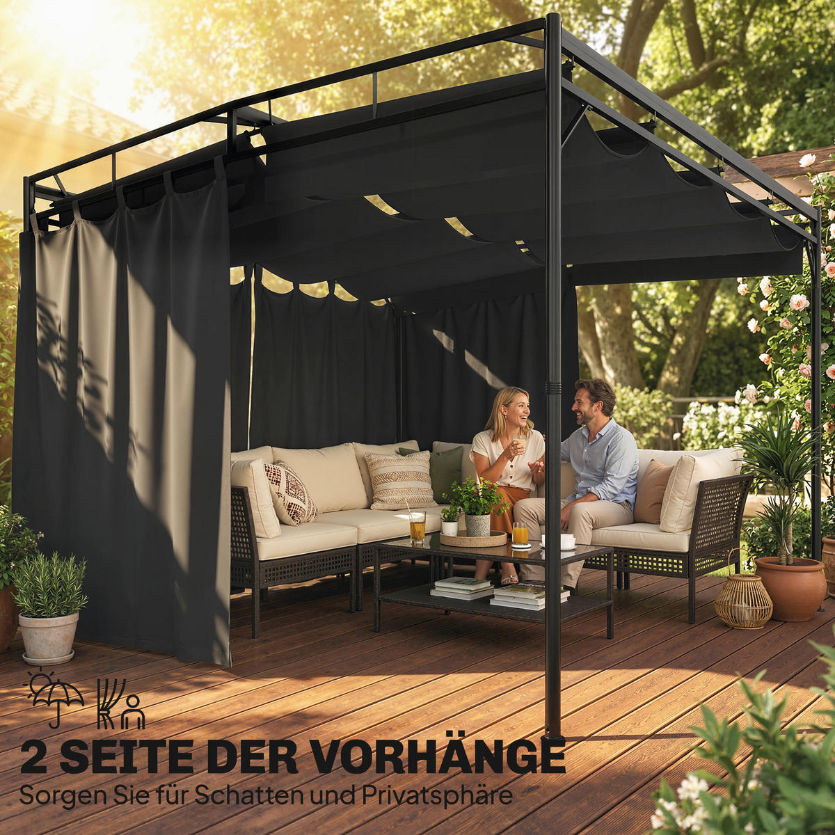 PERGOLA Polyester Metall Dunkelgrau - Dunkelgrau, Metall (300/220/300cm) - Outsunny