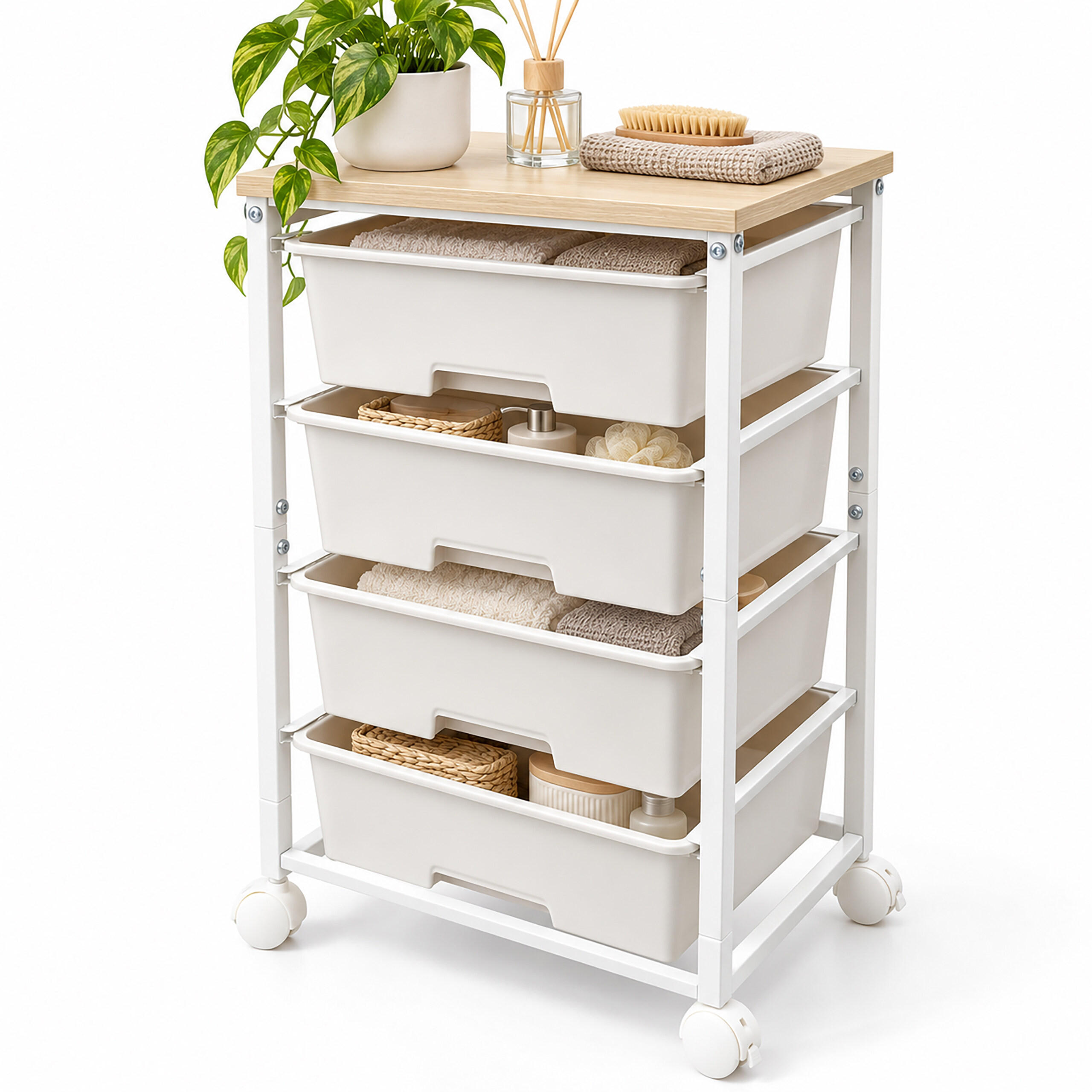 Relaxdays Rollwagen Weiß 38.5x77x28.5 cm
