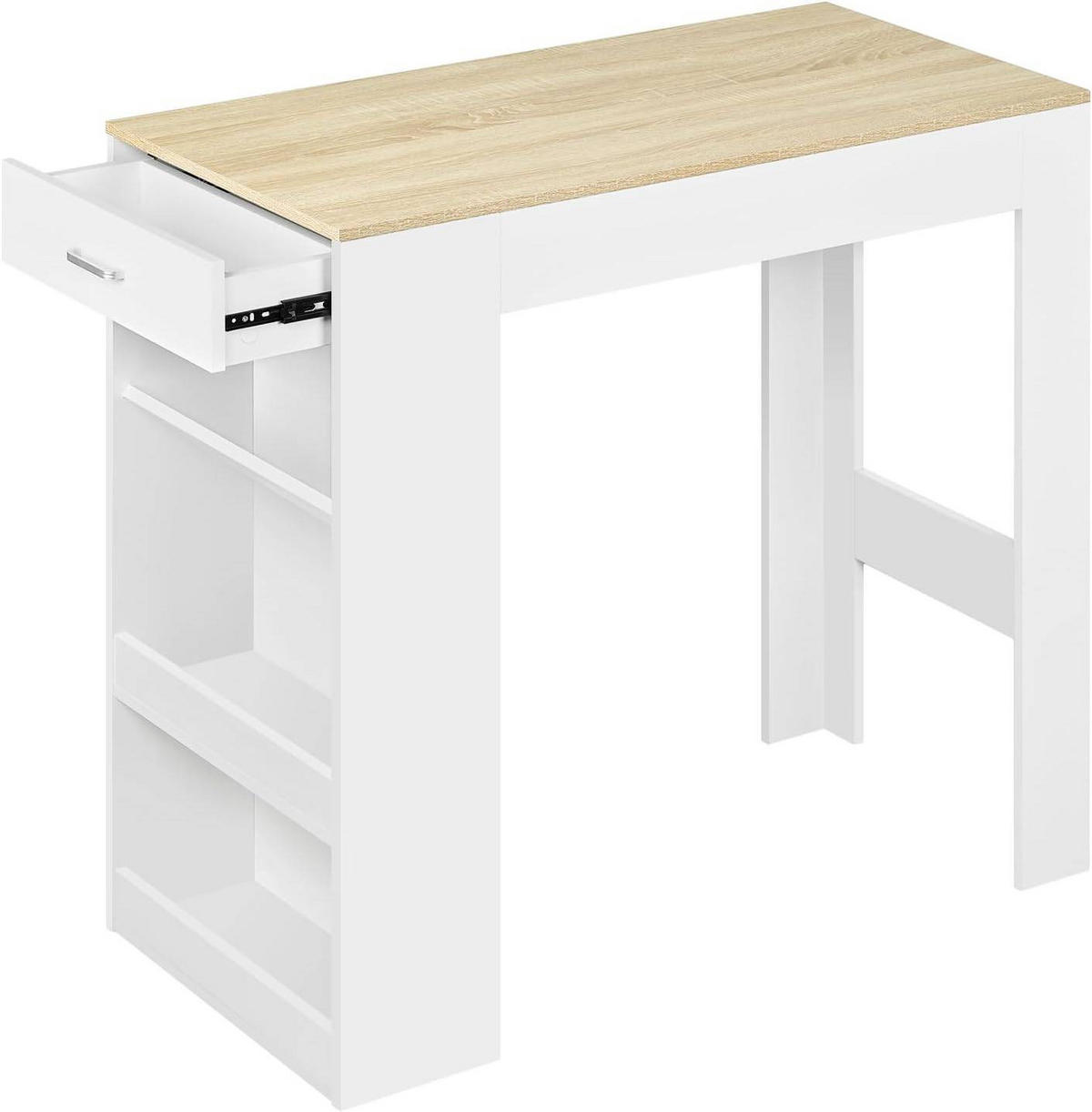 BARTISCH, Küchentisch mit Weinregal,100 x 50 x 100 cm - Hellbraun/Weiß, Holzwerkstoff (50/100/100cm) - Woltu