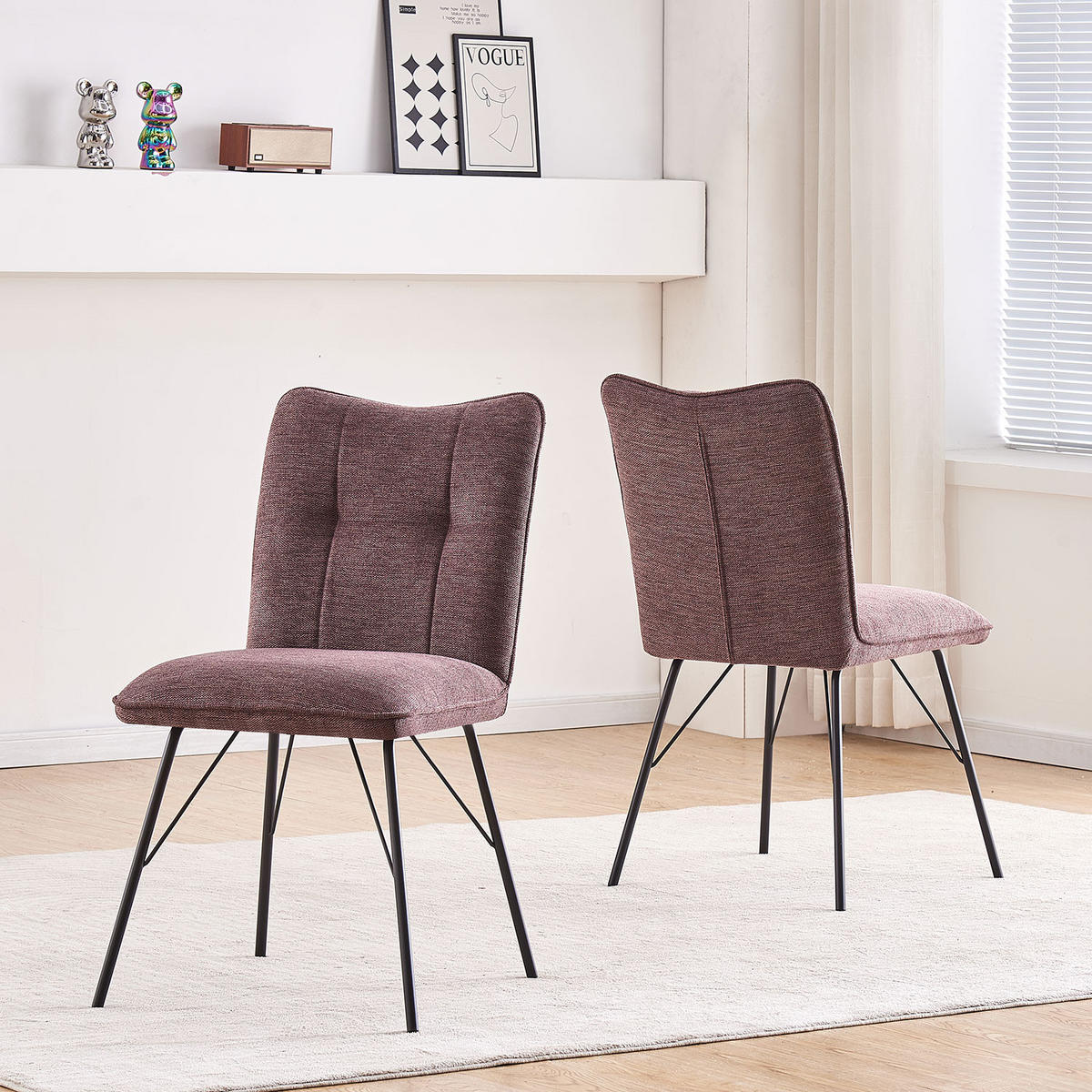 STUHL NELE Merlot 2 Stück - Rot, Textil/Metall (46/85/60cm) - B&D Home