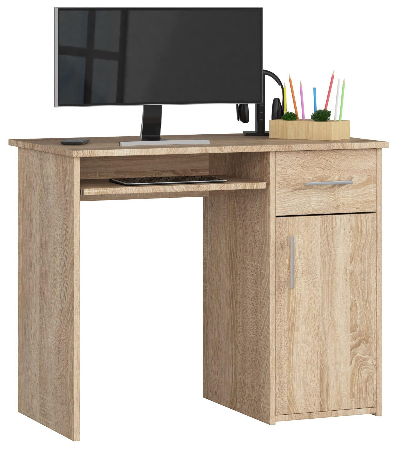 SCHREIBTISCH Sonoma-Eiche 90x50x74 cm - Silberfarben/Sonoma Eiche, Holzwerkstoff/Kunststoff (50/90/74cm) - Akord