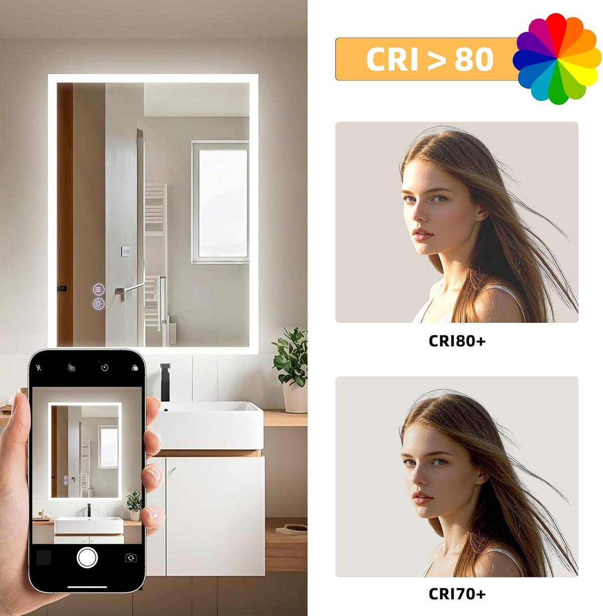 BADSPIEGEL Hydris 60.0/2.9/80.0 cm - Weiß, Glas (60/2.9/80cm) - ZMH