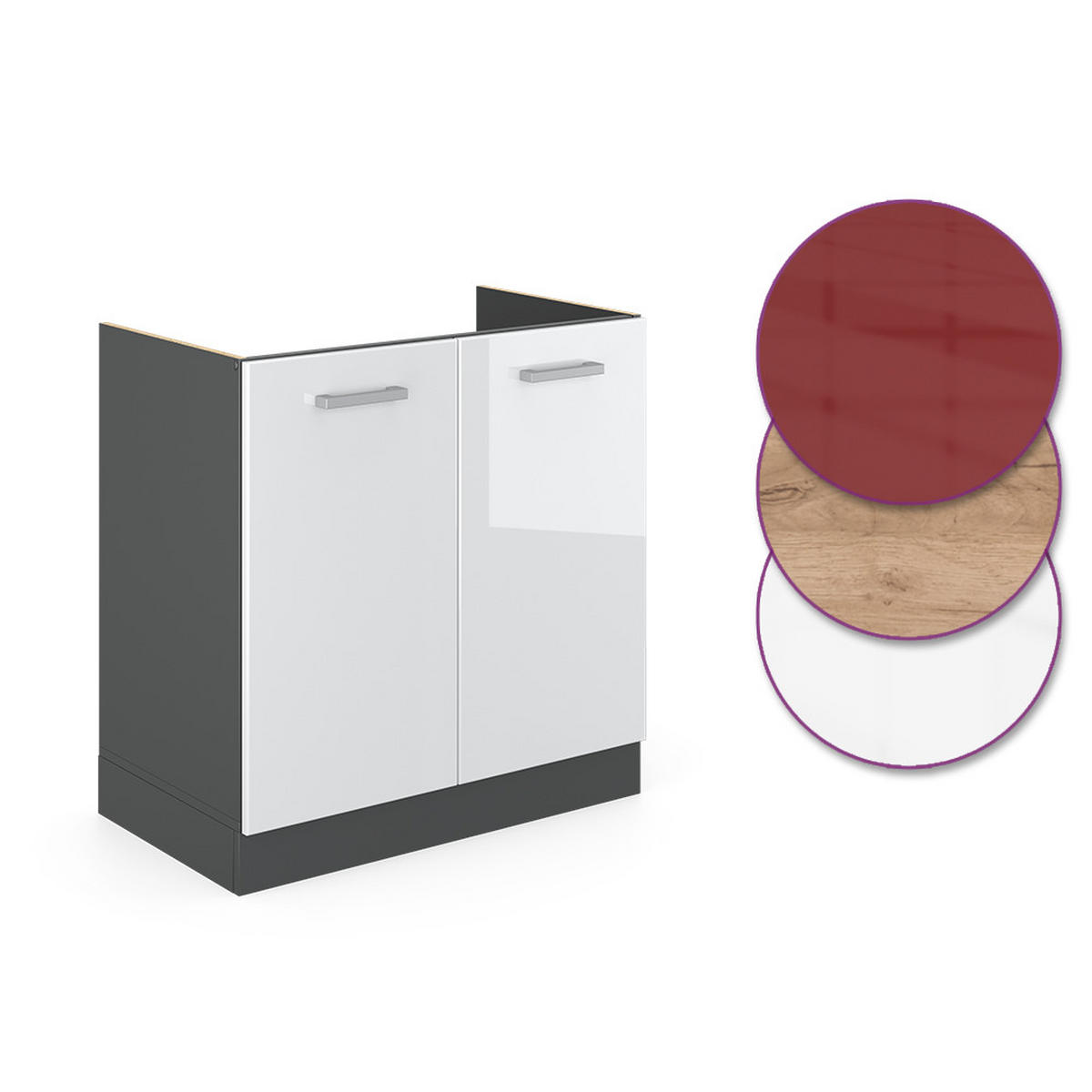SPÜLENUNTERSCHRANK R-Line Weiß Hochglanz 80 cm ohne AP - Weiß Hochglanz/Anthrazit, Holzwerkstoff (80/81.6/46cm) - Vicco