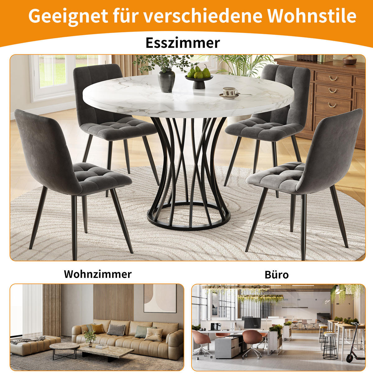 ESSTISCH 80/80/76 cm in Schwarz mit Marmordekor und Metallgestell - Schwarz, Holzwerkstoff (80/80/76cm) - Flora Grace