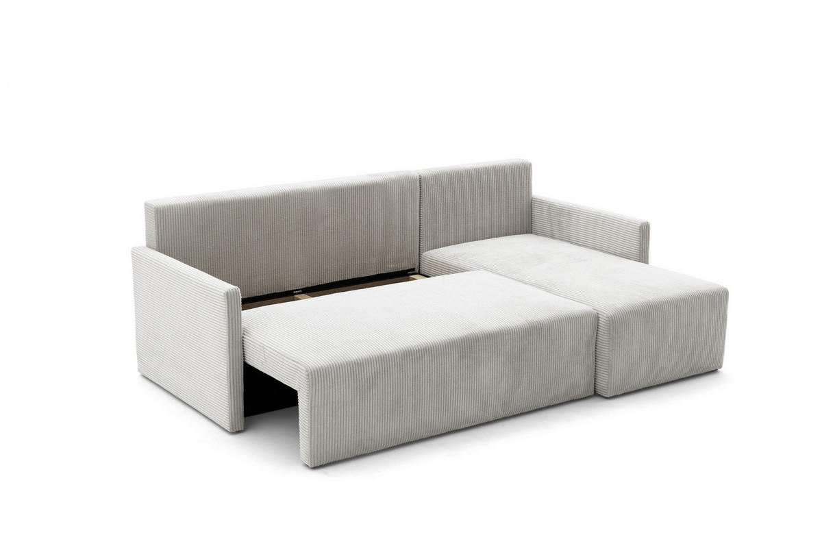 ECKSOFA GARDA L Links mit Schlaffunktion 132x198 Cord Creme - Creme/Schwarz, Holz/Kunststoff (209/145cm) - NACANAPA